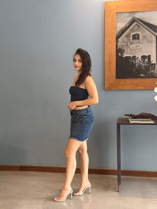 JUPE JEANS STRASS Z1851 (P)