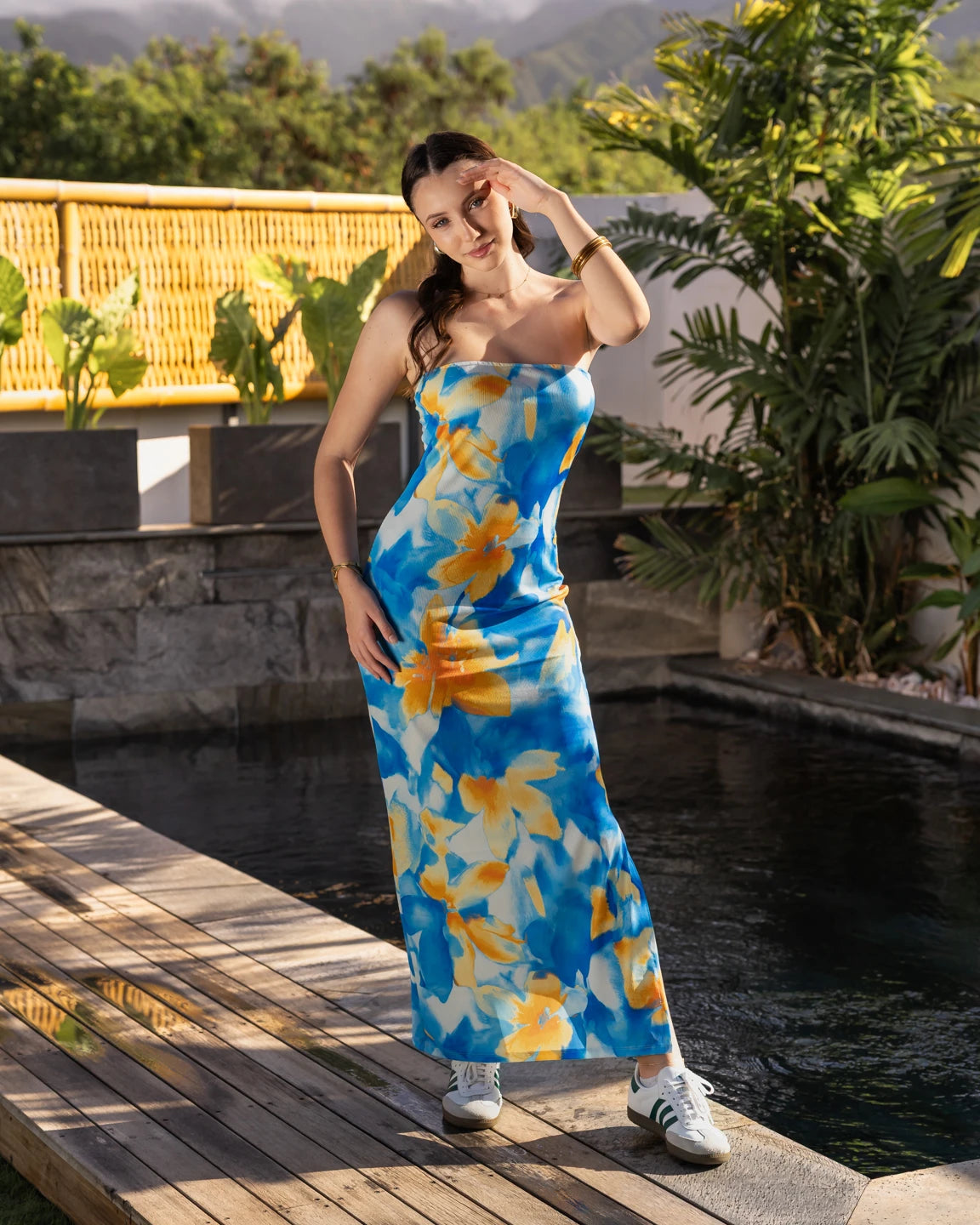 Robe bleu longue floral femme CHIC & TOI La Réunion