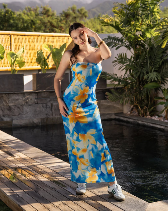 Robe bleu longue floral femme CHIC &amp; TOI La Réunion