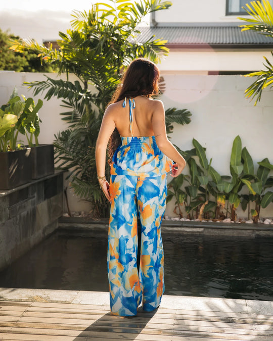Combinaison bleu floral dos nu femme CHIC &amp; TOI La Réunion