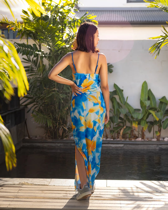 Robe jaune floral longue femme CHIC &amp; TOI La Réunion