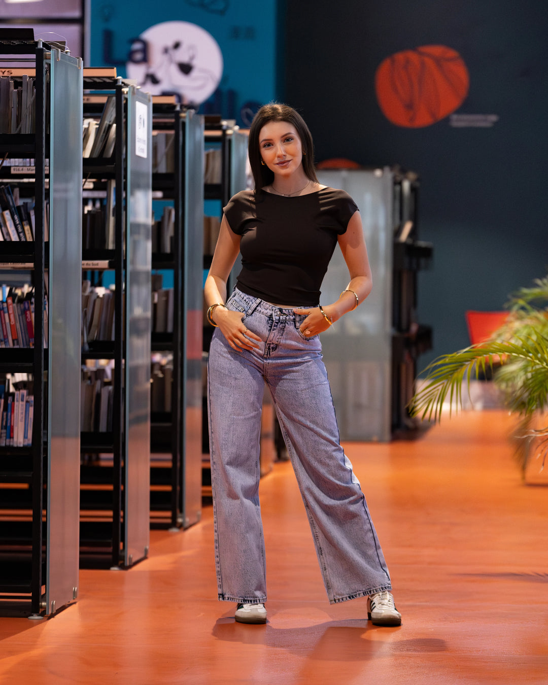 Jeans bleu denim wide leg taille haute femme CHIC &amp; TOI La Réunion