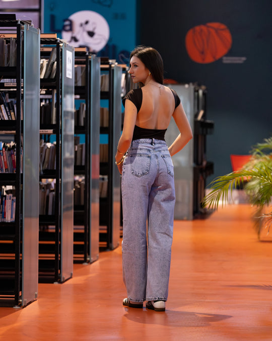 Jeans bleu denim wide leg taille haute femme CHIC &amp; TOI La Réunion