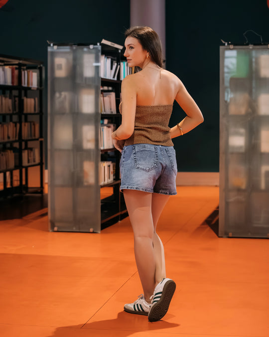 Short jeans bleu taille haute femme CHIC &amp; TOI La Réunion