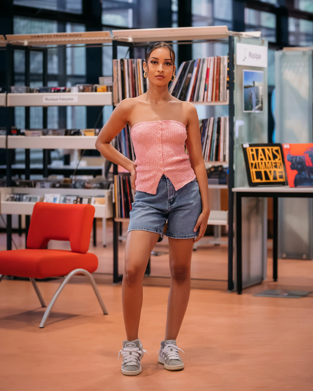 Short jeans bleu taille haute femme CHIC &amp; TOI La Réunion