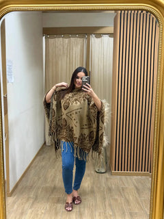 poncho ethnique noir beige femme CHIC & TOI La Réunion